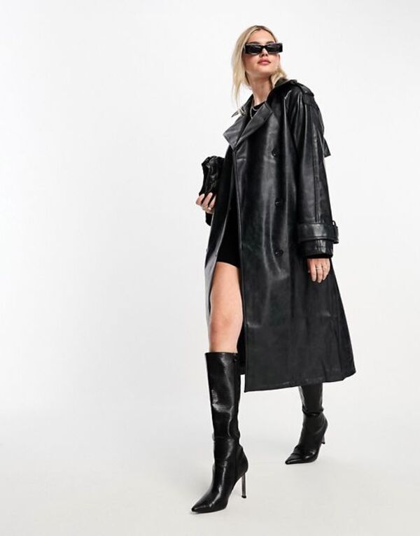 エイソス トレンチコート レディース 【送料無料】 エイソス レディース コート アウター ASOS DESIGN washed faux leather trench coat in charcoal Gray