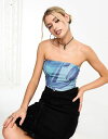 【送料無料】 モーテル レディース シャツ トップス Motel starfish print mesh bandeau top in blue BLUE