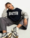 エイソス 【送料無料】 エイソス レディース パーカー・スウェット フーディー アウター ASOS DESIGN oversized color block hoodie with Boston graphic in gray heather and navy Multi