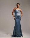 エイソス 【送料無料】 エイソス レディース ワンピース トップス ASOS DESIGN satin bandeau bridesmaid maxi dress in dusky blue Dusky Blue