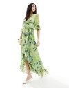  ホープ＆アイビー レディース ワンピース トップス Hope & Ivy ruffle wrap maxi dress in green floral Green floral