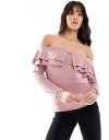 【送料無料】 モーテル レディース シャツ トップス Motel ruffle off shoulder slinky long sleeve top in pink PINK