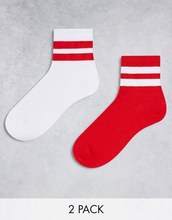 yz GC\X fB[X C A_[EFA ASOS DESIGN 2 pack bright stripe sports socks in red Red