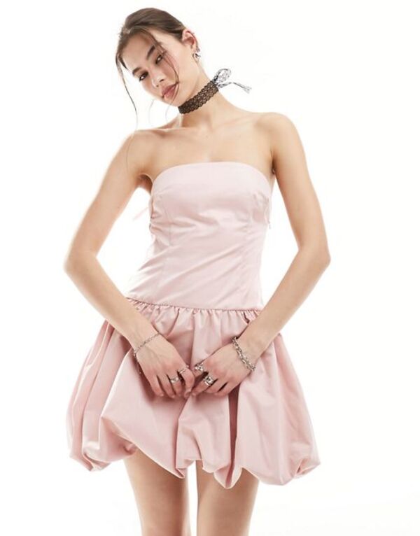  モーテル レディース ワンピース トップス Motel puffball bandeau mini dress in baby pink Baby pink