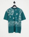  メニス メンズ Tシャツ トップス Mennace T-shirt in forest green paisley GREEN