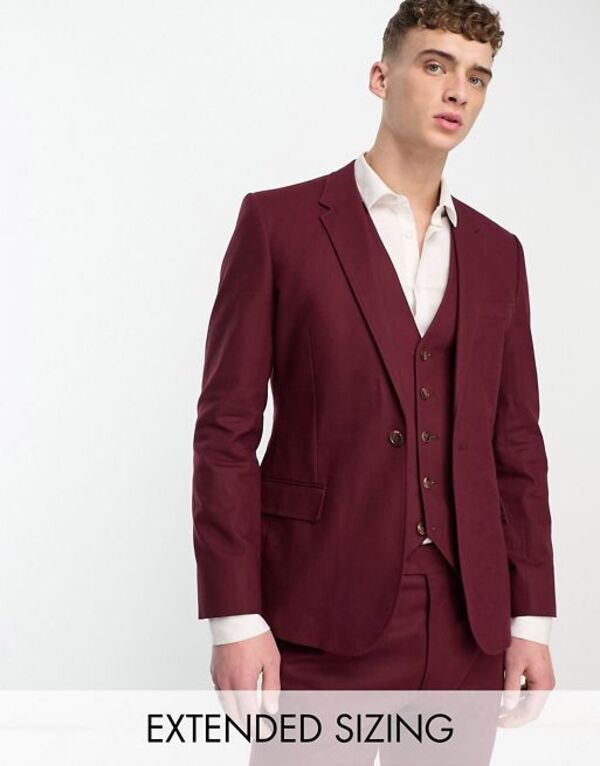 【送料無料】 エイソス メンズ ジャケット・ブルゾン アウター ASOS DESIGN skinny linen mix suit jacket in burgundy Burgundy