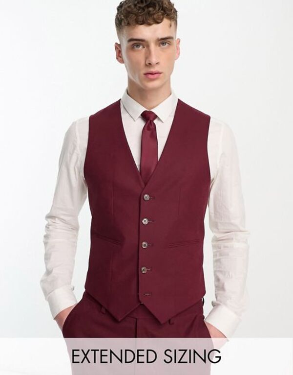 【送料無料】 エイソス メンズ ベスト トップス ASOS DESIGN super skinny linen mix vest in burgundy Burgundy