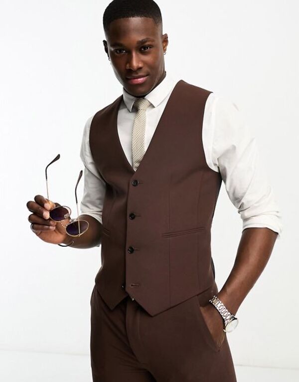 ̵   ٥ ȥåץ ASOS DESIGN super skinny suit vest in chocolate Chocolate