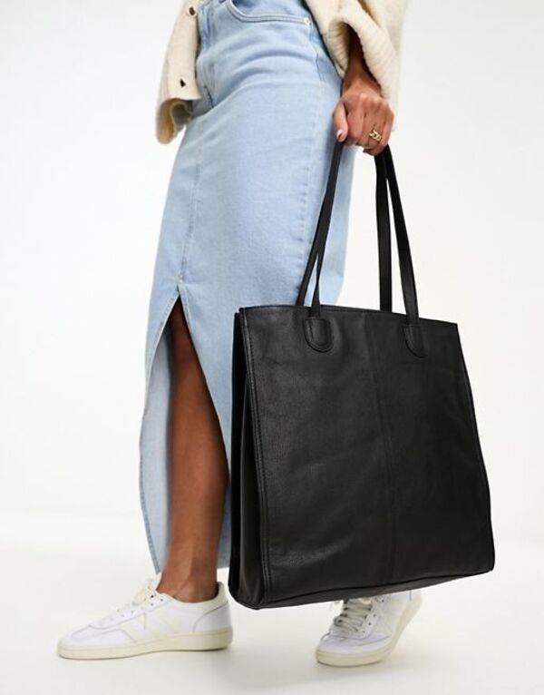 【送料無料】 エイソス レディース トートバッグ バッグ ASOS DESIGN leather tote with laptop compartment in black Black