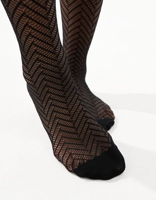 【送料無料】 エイソス レディース レギンス ボトムス ASOS DESIGN chevron pattern tights in black Black 2