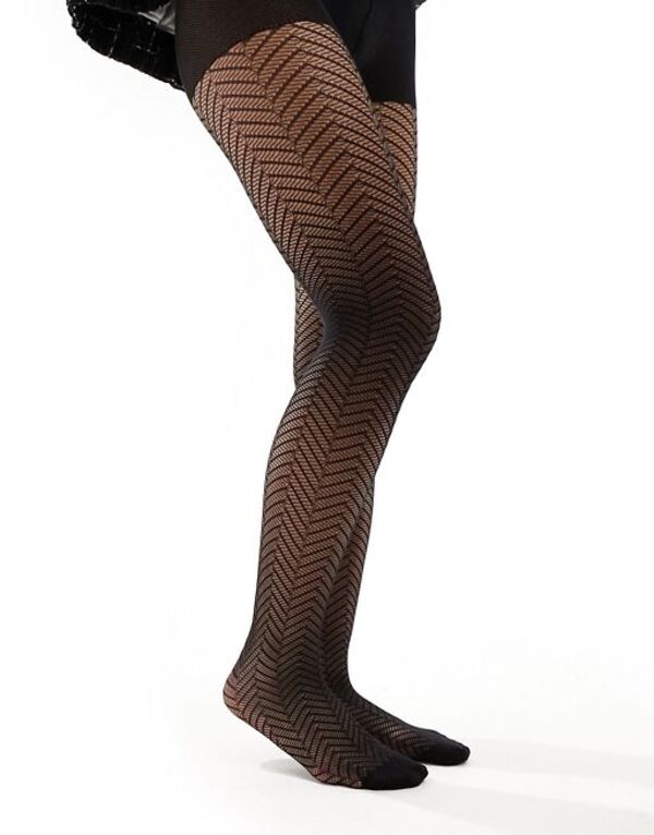 【送料無料】 エイソス レディース レギンス ボトムス ASOS DESIGN chevron pattern tights in black Black 3