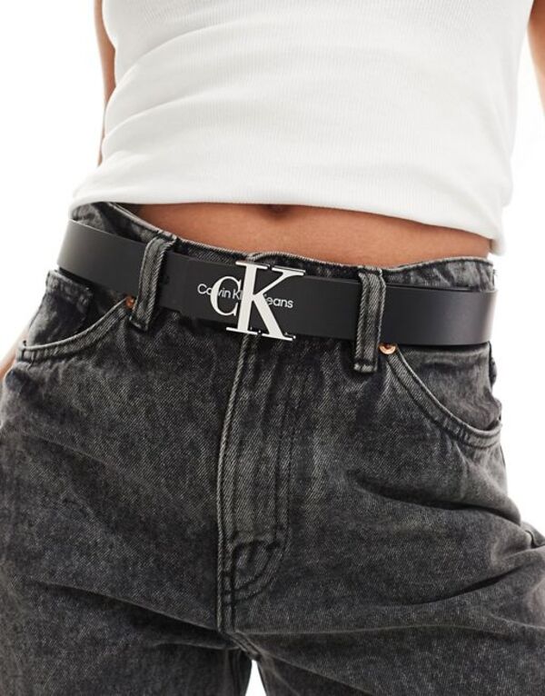 カルバン・クライン ベルト（レディース） 【送料無料】 カルバンクライン レディース ベルト アクセサリー Calvin Klein Jeans monogram hardware belt in black Black