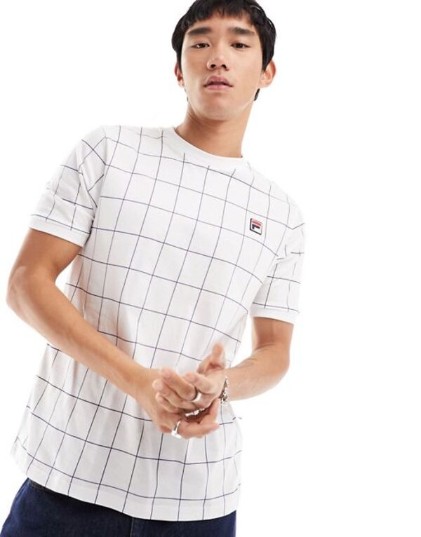 【送料無料】 フィラ メンズ Tシャツ トップス Fila Benton t-shirt with box logo in white check WHITE