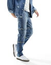 エイソス 【送料無料】 エイソス メンズ デニムパンツ ジーンズ ボトムス ASOS DESIGN straight leg jeans with frayed hem panels in mid wash blue MID BLUE