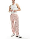 エイソス 【送料無料】 エイソス メンズ カジュアルパンツ ボトムス ASOS DESIGN linen look wide leg pants with asymmetric wrap in dusty pink Dusty pink