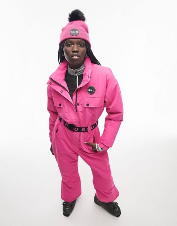 トップショップ 【送料無料】 トップショップ レディース ジャケット・ブルゾン アウター Topshop Sno ski suit with funnel neck & belt in pink PINK