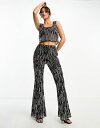  エイソス レディース カジュアルパンツ ボトムス ASOS DESIGN embellished flare pants in black and silver - part of a set Multi