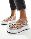  ロンドンレベル レディース サンダル シューズ London Rebel strappy flat sandals in silver SILVER