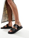  ロンドンレベル レディース サンダル シューズ London Rebel double strap footbed sandals in black croc Black