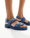  ロンドンレベル レディース サンダル シューズ London Rebel double buckle chunky sandals in denim Denim