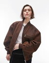 トップショップ 【送料無料】 トップショップ レディース ジャケット・ブルゾン アウター Topshop real suede bomber jacket in brown BROWN