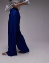  トップショップ レディース カジュアルパンツ ボトムス Topshop crinkle plisse wide leg pants in cobalt Colbalt