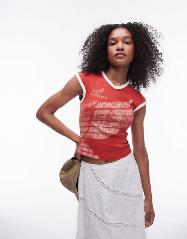 yz gbvVbv fB[X TVc gbvX Topshop graphic license v neck honda baby tee in red RED