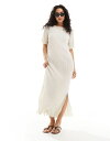 【送料無料】 ワイエーエス レディース ワンピース トップス Y.A.S plisse T-shirt maxi dress in cream Birch