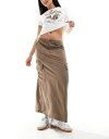 yz I[ fB[X XJ[g {gX ONLY linen mix midi cargo skirt in washed brown WALNUT