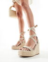  ベルシュカ レディース パンプス シューズ Bershka ankle tie espadrille wedges in beige BEIGE