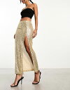 yz GC\X fB[X XJ[g {gX ASOS DESIGN sequin midi skirt with split in gold Gold