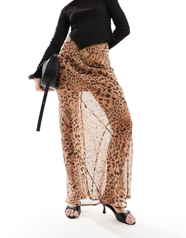 yz GC\X fB[X XJ[g {gX ASOS DESIGN sheer maxi skirt in leopard print Multi