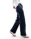  モンキ レディース カジュアルパンツ ボトムス Monki stretch cotton wide leg pants in navy NAVY