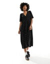  モンキ レディース ワンピース トップス Monki short sleeve button up midi dress in black and white monochrome polka dot Black and white