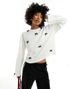  モンキ レディース Tシャツ トップス Monki long sleeve top with contrasting satin bows in light off white Light off white