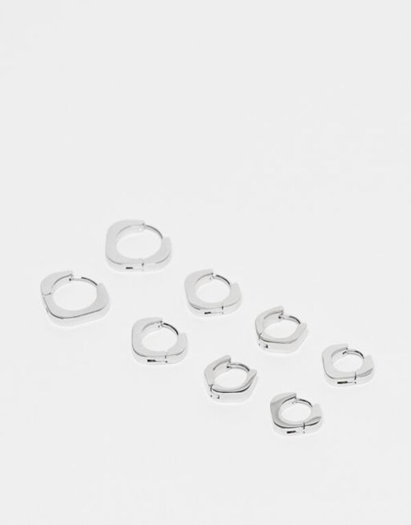 yz gbvVbv fB[X sAXECO ANZT[ Topshop Pedro waterproof stainless steel pack of 4 hexagonal hoop earrings in silver tone SILVER