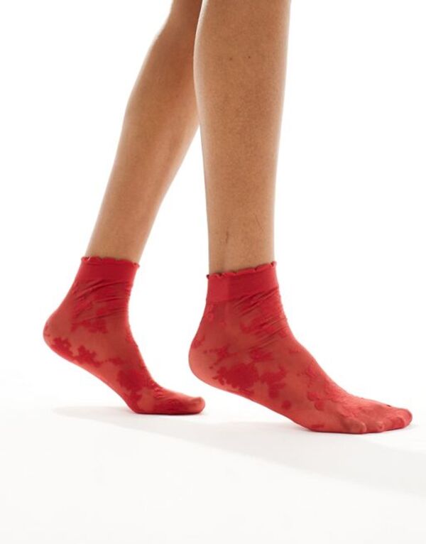 yz GC\X fB[X C A_[EFA ASOS DESIGN red lace socks RED
