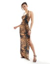  エイソス レディース ワンピース トップス ASOS DESIGN halter plunge detail maxi dress in tiger print Animal Print