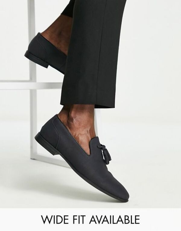 【送料無料】 エイソス メンズ スリッポン・ローファー シューズ ASOS DESIGN tassel loafers in black faux suede Black