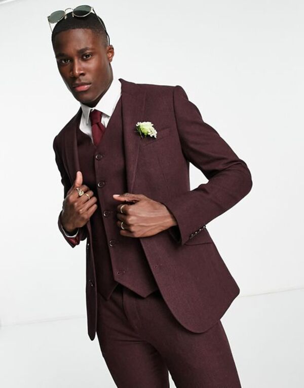 【送料無料】 エイソス メンズ ジャケット・ブルゾン アウター ASOS DESIGN wedding super skinny wool mix suit jacket in burgundy puppytooth Burgundy