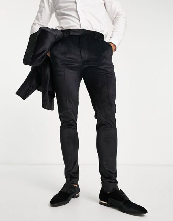 エイソス 【送料無料】 エイソス メンズ カジュアルパンツ ボトムス ASOS DESIGN skinny velvet tuxedo pants in black Black