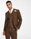 yz GC\X Y WPbgEu] AE^[ ASOS DESIGN wedding skinny wool mix suit jacket in brown basketweave texture BROWN