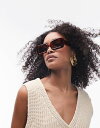 【送料無料】 トップショップ レディース サングラス・アイウェア アクセサリー Topshop Flossie oversized rectangular sunglasses in tort BROWN