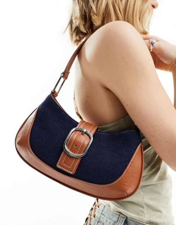 【送料無料】 エイソス レディース ショルダーバッグ バッグ ASOS DESIGN shoulder bag in dark denim with oval buckle BLUE