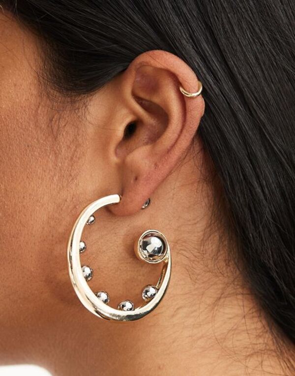 エイソス 【送料無料】 エイソス レディース ピアス・イヤリング アクセサリー ASOS DESIGN Limited Edition hoop earrings with multi ball and mixed metal design in multi Gold