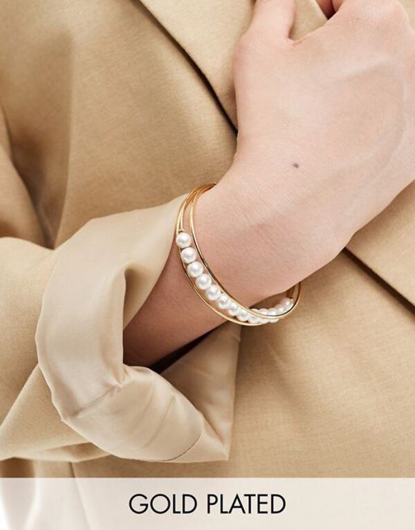 エイソス 【送料無料】 エイソス レディース ブレスレット・バングル・アンクレット アクセサリー ASOS DESIGN Curve 14k gold plated cuff bracelet with faux pearl insert Gold