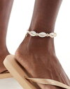  エイソス レディース ブレスレット・バングル・アンクレット アクセサリー ASOS DESIGN anklet with faux shell and gold bead design White