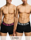 yz JoNC Y gNX A_[EFA Calvin Klein intense power 2-pack trunks with colored logo waistband in black Black