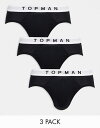 【送料無料】 トップマン メンズ ブリーフパンツ アンダーウェア Topman 3 pack briefs in black with white waistbands Multi