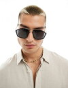 【送料無料】 エイソス メンズ サングラス・アイウェア アクセサリー ASOS DESIGN aviator sunglasses with gold chain detail in black GOLD